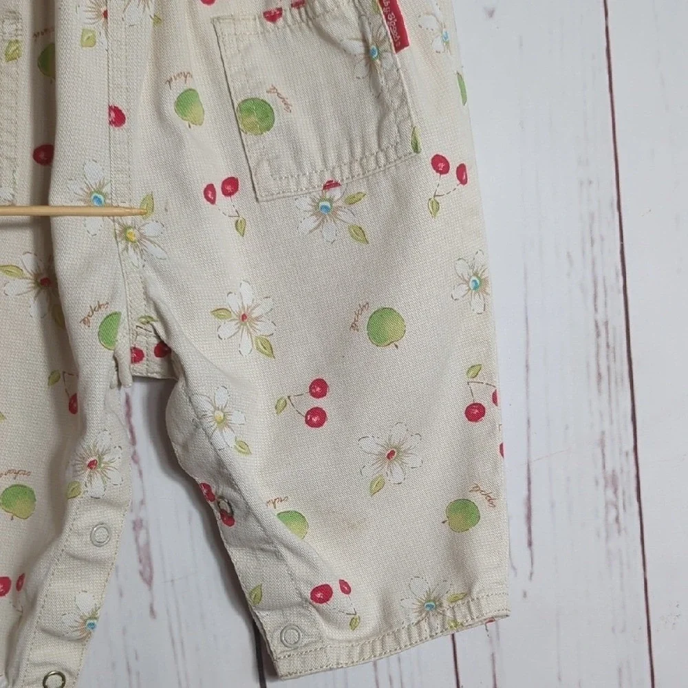 Vintage 90's OshKosh Apple Orchard Cherry‎ Daisy Baby Overalls 6-9 Months RARE